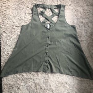 Studio Y Olive Green Tank Top Cross Back